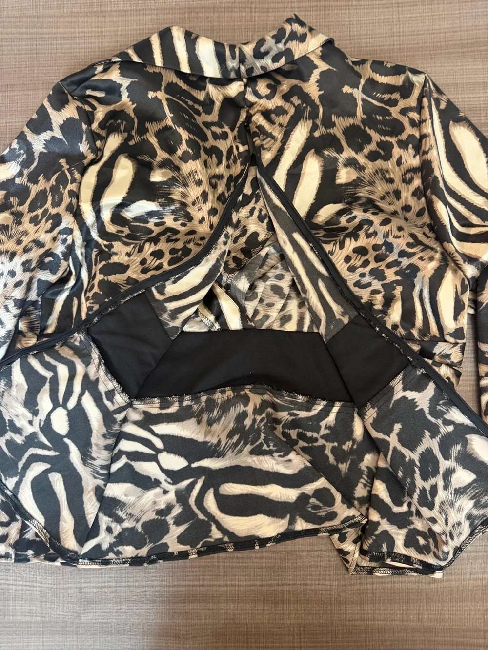 Onyx Animal Print Wrap Blouse - Black & Tan